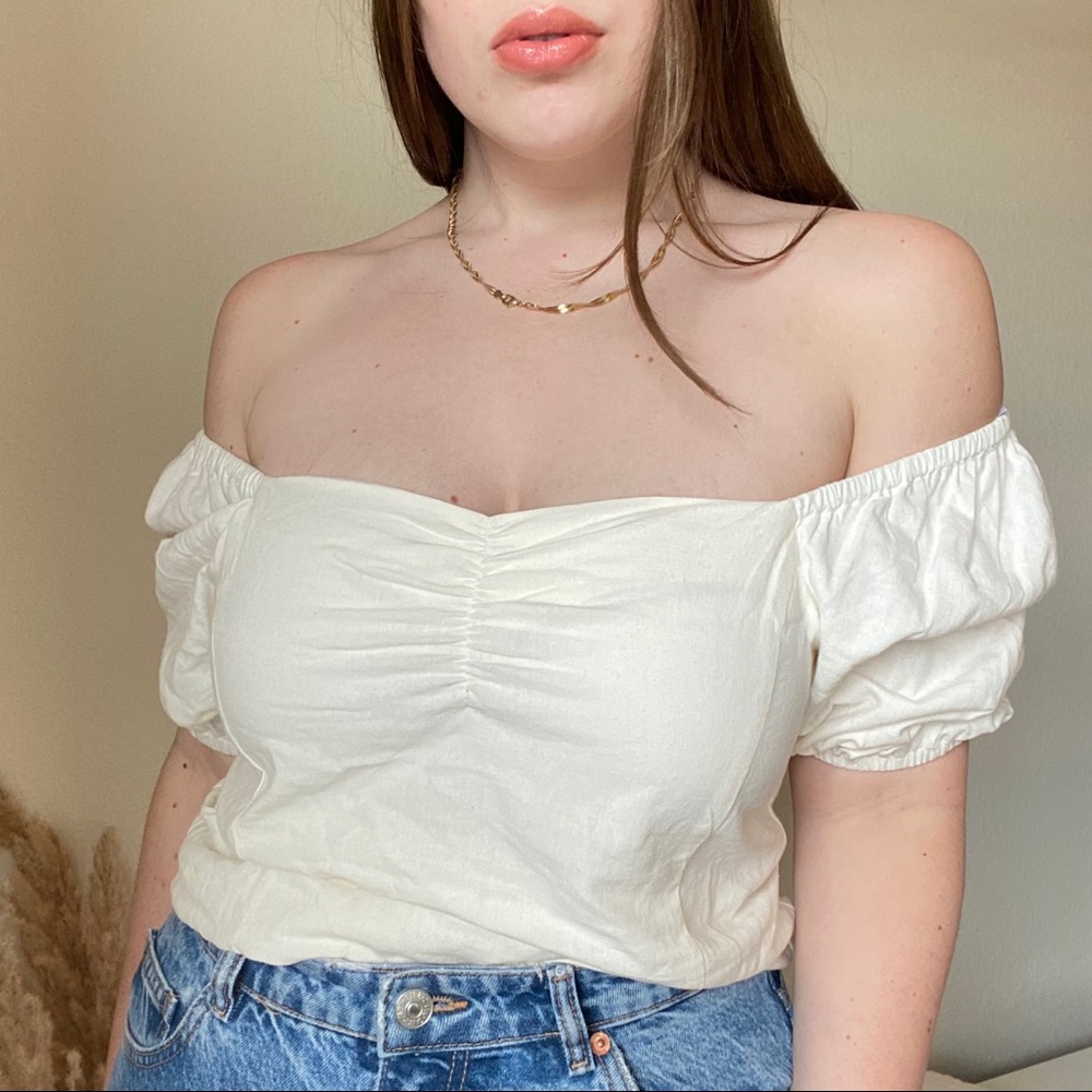 H&M puff sleeve square neck blouse